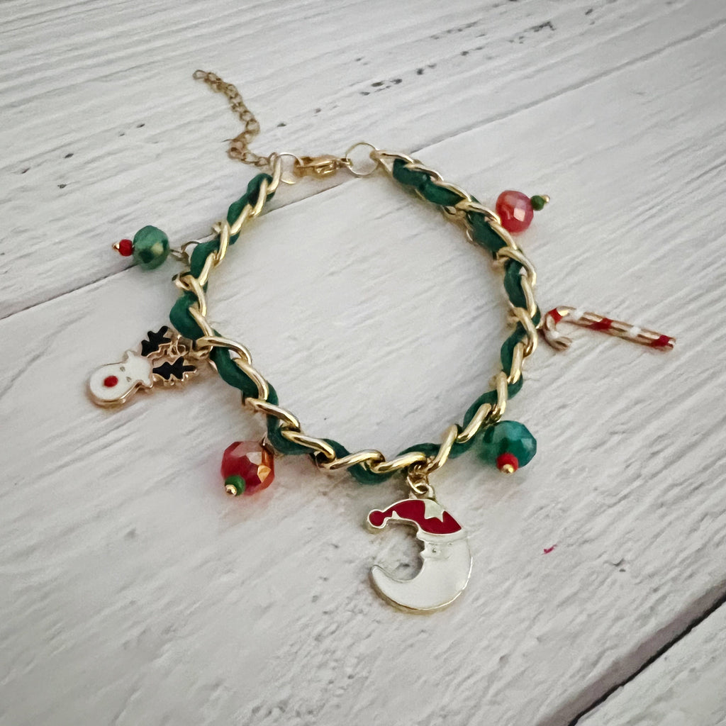 Christmas Curb Chain Charm Bracelet Green