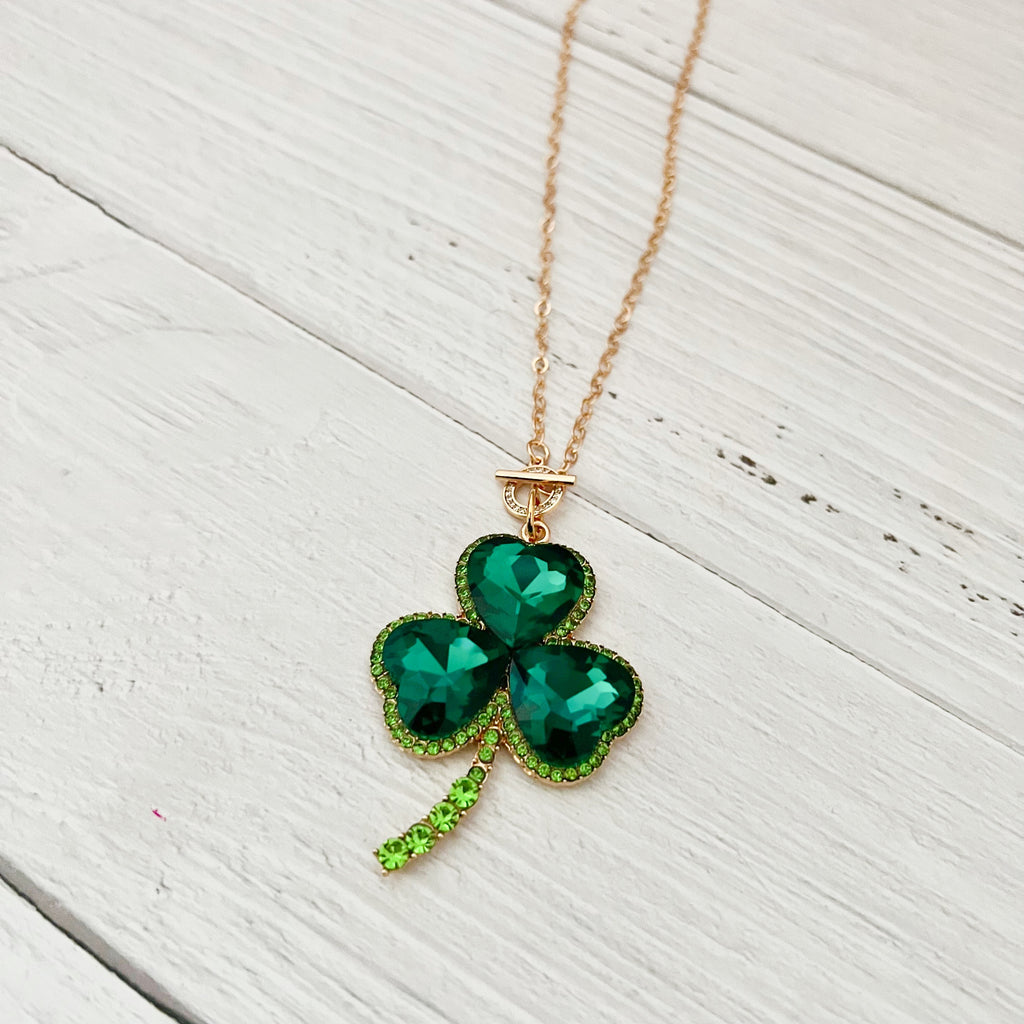 Rhinestone Clover Toggle Necklace Deep Green