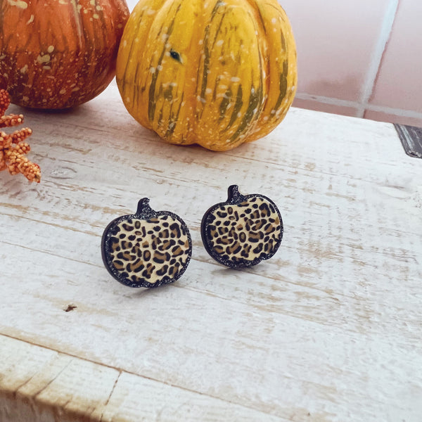 Leopard Glitter Pumpkin Stud Earrings