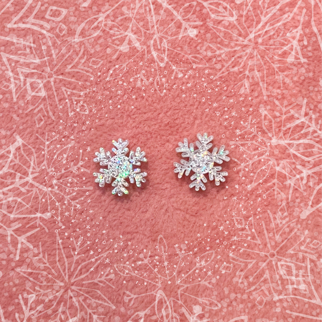 Glitter Resin Iridescent Snowflake Earrings