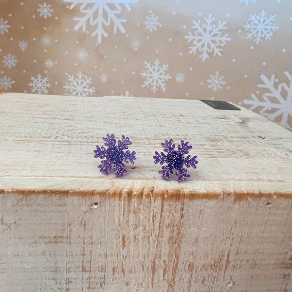 Glitter Snowflake Earrings- Purple