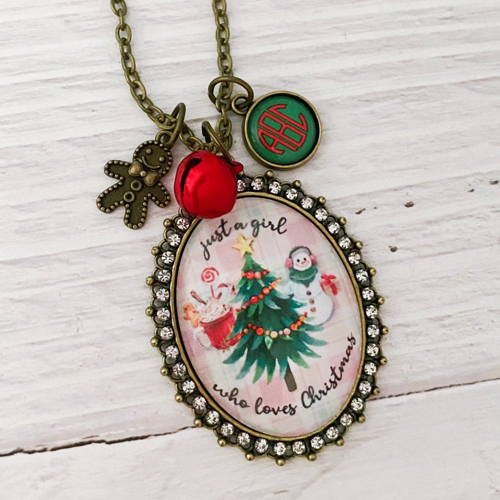 Just a Girl Who Loves Christmas Necklace Antique Bronze