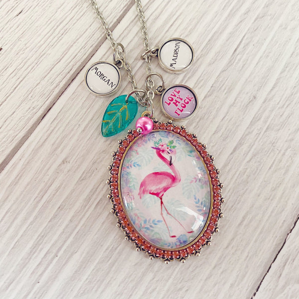 Love My Flock Flamingo Necklace with optional personalized name charms - Kole Jax DesignsLove My Flock Flamingo Necklace with optional personalized name charms