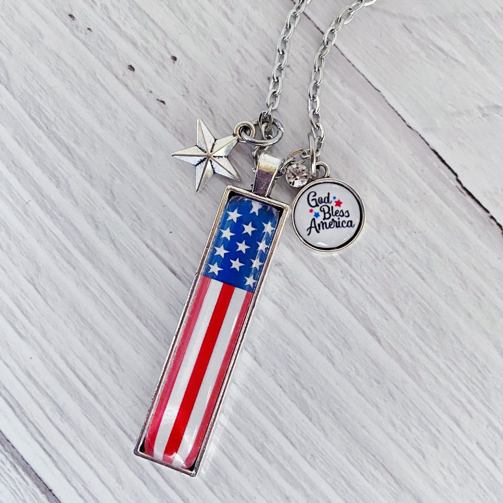 Patriotic American Flag Glass Stick Necklace - Kole Jax DesignsPatriotic American Flag Glass Stick Necklace