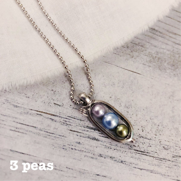 Peapod necklace- 3 peas choice of color for birth months - Kole Jax DesignsPeapod necklace- 3 peas choice of color for birth months