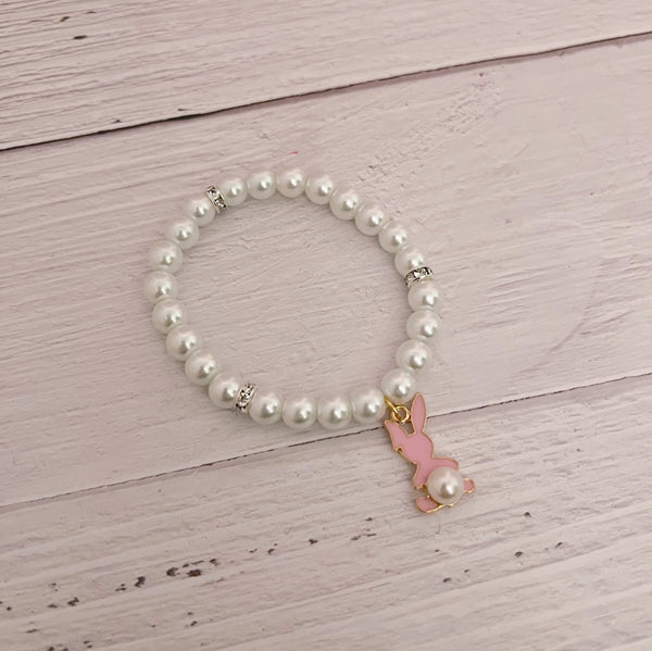 Pink Bunny Pearl Stretch bracelet - Kole Jax DesignsPink Bunny Pearl Stretch bracelet
