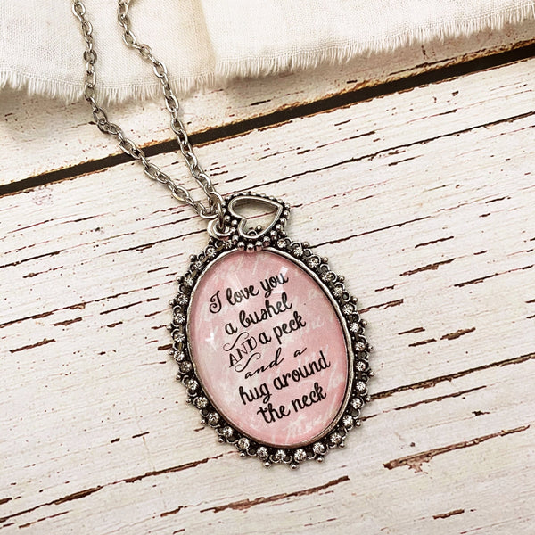 PINK- I LOVE YOU A BUSHEL AND A PECK AND A HUG AROUND THE NECK NECKLACE - Kole Jax DesignsPINK- I LOVE YOU A BUSHEL AND A PECK AND A HUG AROUND THE NECK NECKLACE