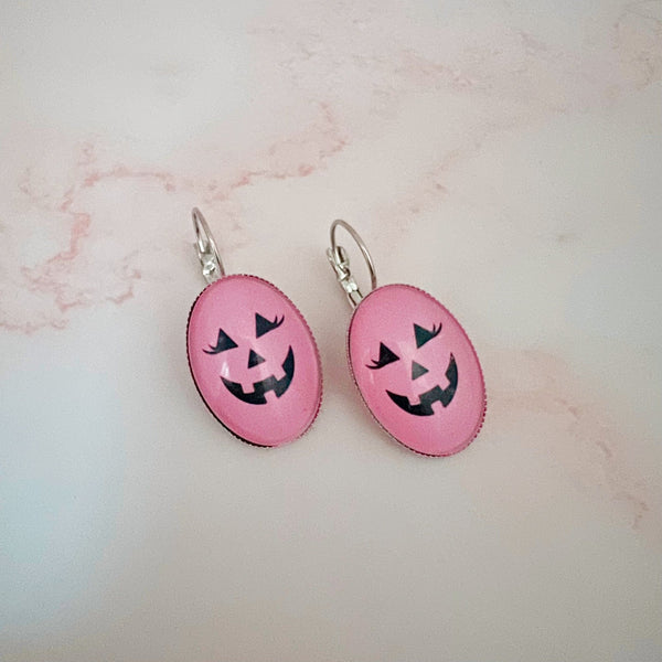 Pink Jack-o-Lantern Pumpkin Earrings - Kole Jax DesignsPink Jack-o-Lantern Pumpkin Earrings