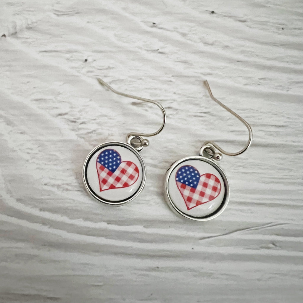 Plaid Flag Heart Earrings - Kole Jax DesignsPlaid Flag Heart Earrings