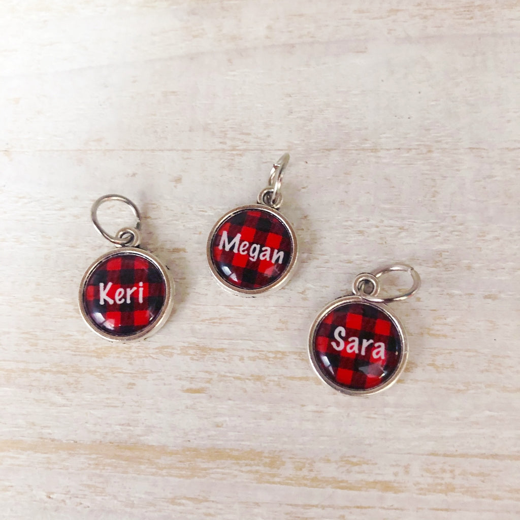 Red Buffalo Plaid Name Charm- Name Charm Only - Kole Jax DesignsRed Buffalo Plaid Name Charm- Name Charm Only